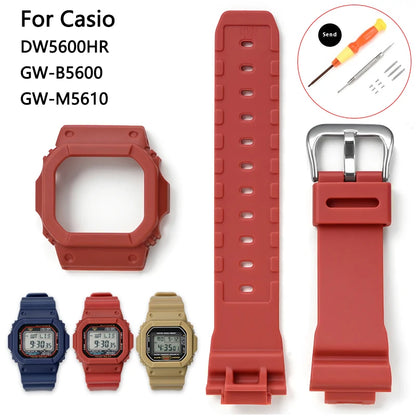 Silicone Watch Band and Case for Casio G-Shock DW-5600, DW-5610, GW-M5610 & GWB5600 - Sport Replacement Strap Set