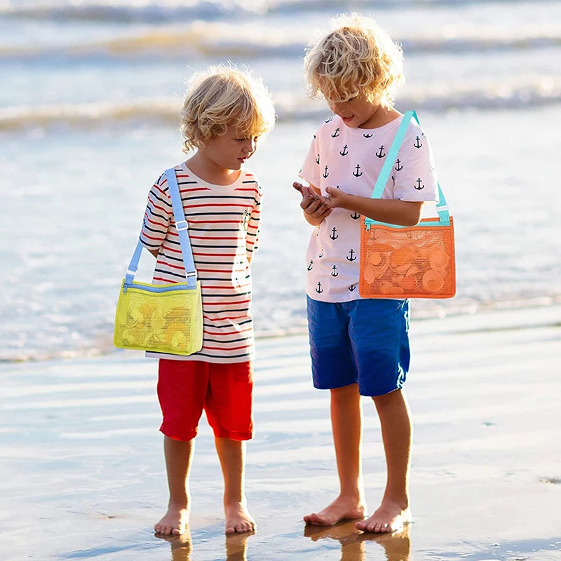 Beach Toy Mesh Bag - Kids Shell Storage Bag for Beach Toys - Seashell Bag, Mesh Pool Bag, Sand Toys, Swimming Accessories for Boys and Girls