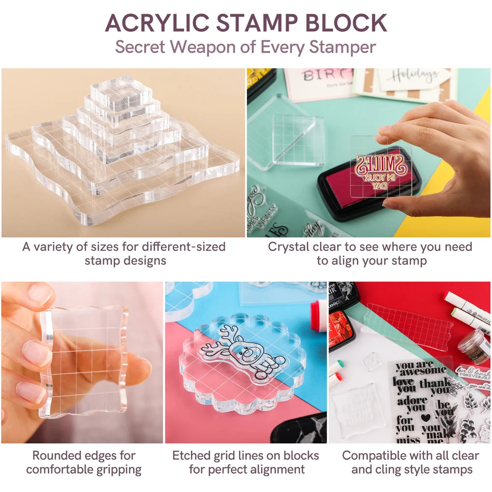 Clear Acrylic Stamp Block Kit - Assorted Grid Line Blocks for Scrapbooking & Card Making