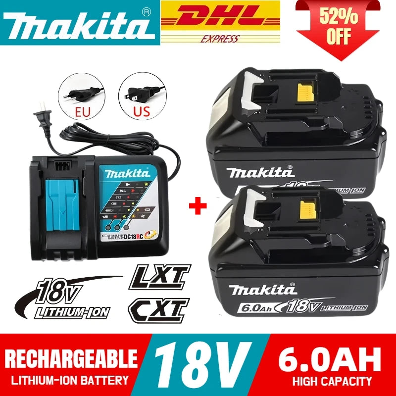 Genuine Makita 18V Battery – 6Ah/5Ah/3Ah Rechargeable for Drill DGA404, DDF487, DTW700, DTD173, HR410D, DJV182, LXT400