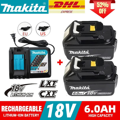 Genuine Makita 18V Battery – 6Ah/5Ah/3Ah Rechargeable for Drill DGA404, DDF487, DTW700, DTD173, HR410D, DJV182, LXT400