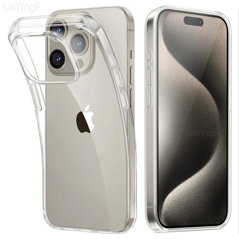 Luxury Clear iPhone Case - Transparent Soft TPU Silicone Back Cover for iPhone 8 Plus XR XS 11 12 13 14 15 16 Pro Max
