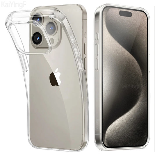 Luxury Clear iPhone Case - Transparent Soft TPU Silicone Back Cover for iPhone 8 Plus XR XS 11 12 13 14 15 16 Pro Max