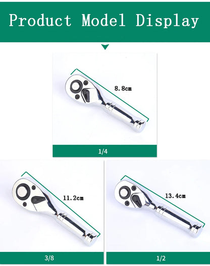 72-Tooth Mini Ratchet Wrench - 1/4, 3/8 & 1/2 Inch Short Handle Repair Tool