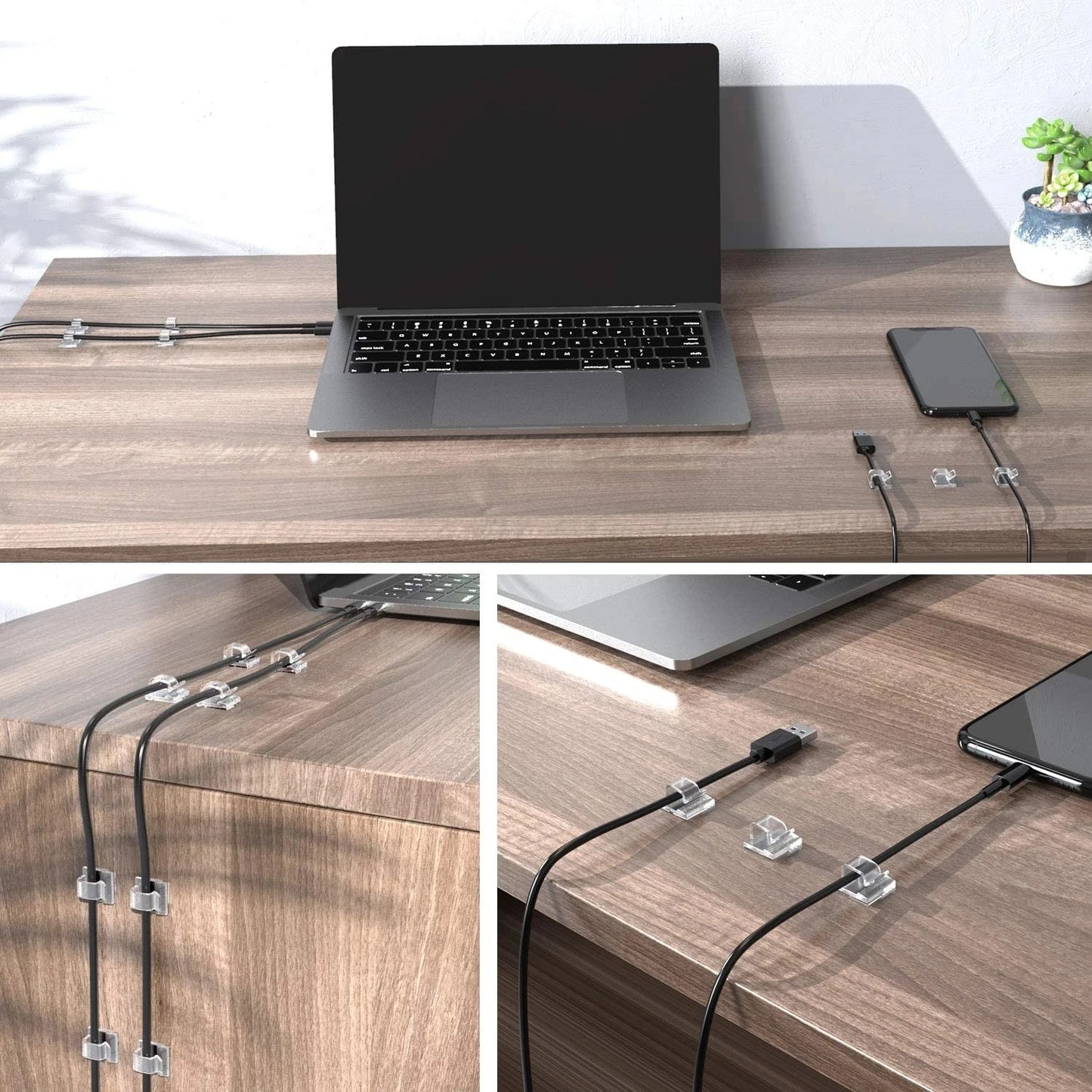 50Pcs Cable Organizer Clips – Wall Mounted Wire Management Set for USB, Charging Cables & Data Cords, Desk Cord Holder & Cable Storage Solution