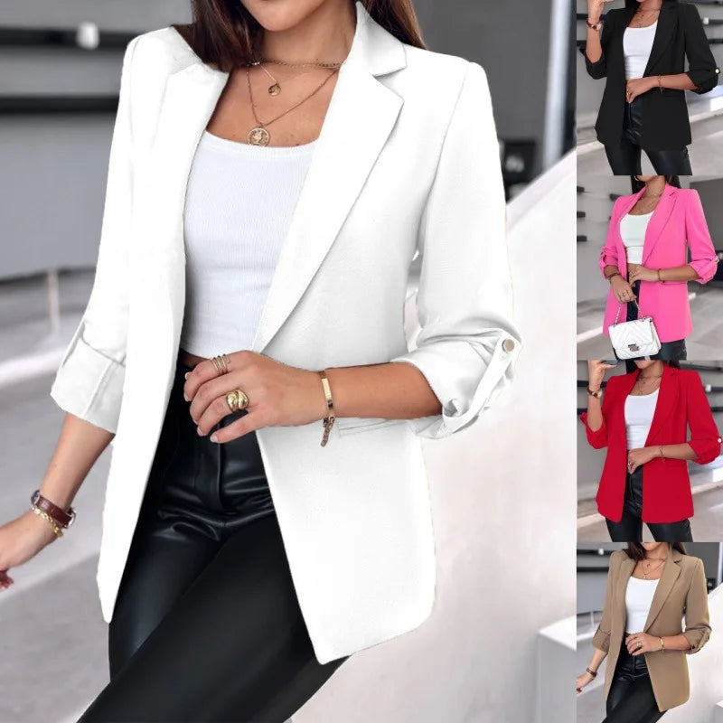 Women’s Casual Suit Jacket - Spring Long Sleeve Solid Color Cardigan Blazer for Fashion & Everyday Wear