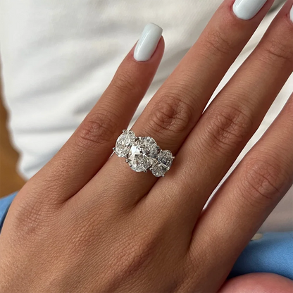 Certified 3/6cttw Real Moissanite 3-Stone Oval Engagement Ring — 925 Sterling Silver Wedding Band for Women