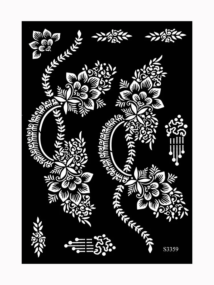Reusable Henna Stencil Templates for Hand & Body – Floral Tattoo Stencils for Women, Weddings & Festivals Body Art Makeup Tools
