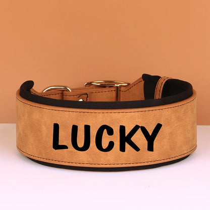 Wide Personalized PU Leather Dog Collar – Custom Tag Soft Pet Collar for Small, Medium & Large Dogs, Pitbulls & Bulldogs