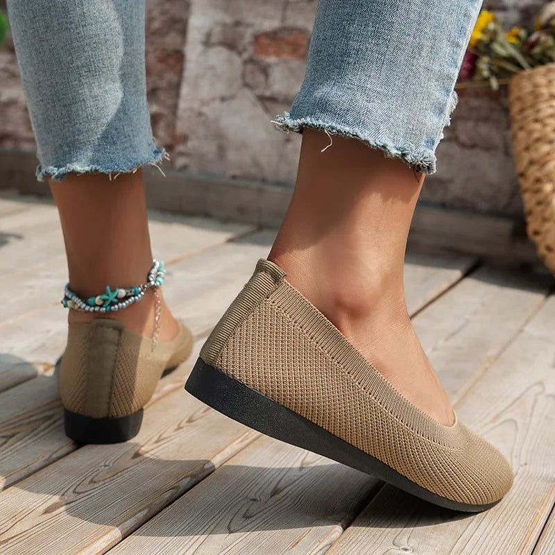 Women’s Round Toe Knit Flats – Comfortable Slip-On Ballet Shoes, Casual Office Moccasins & Plus Size Boat Shoes