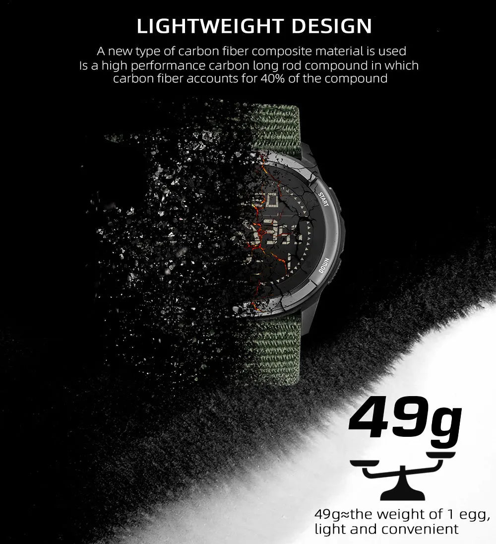 NORTH EDGE ALPS 45MM Men's Outdoor Sports Watch Waterproof Compass Metronome Carbon Fiber Case Nylon Strap