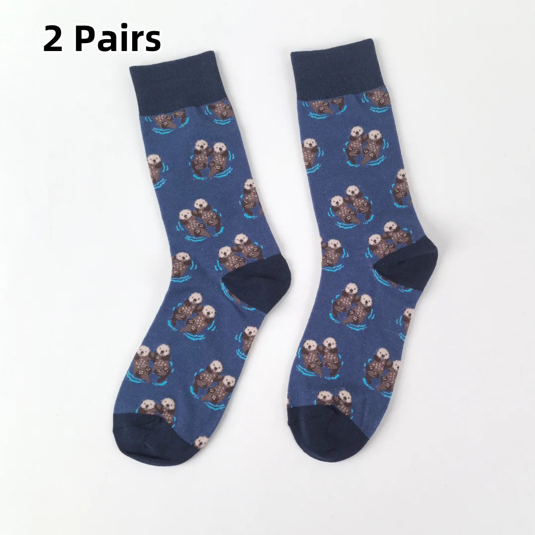 Cute Otter Swimming Mid-Calf Men’s Socks – Comfy Novelty Socks for All Seasons