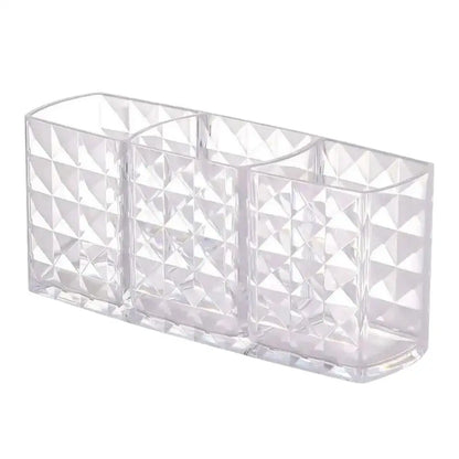 3-Slot Acrylic Makeup Organizer - Transparent Cosmetic Brush, Lipstick & Pencil Holder