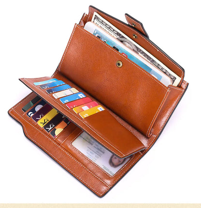 2024 New RFID Long Women’s Wallet — Genuine Leather Clutch with Zipper Coin Pocket, Card Holder & Printed Design