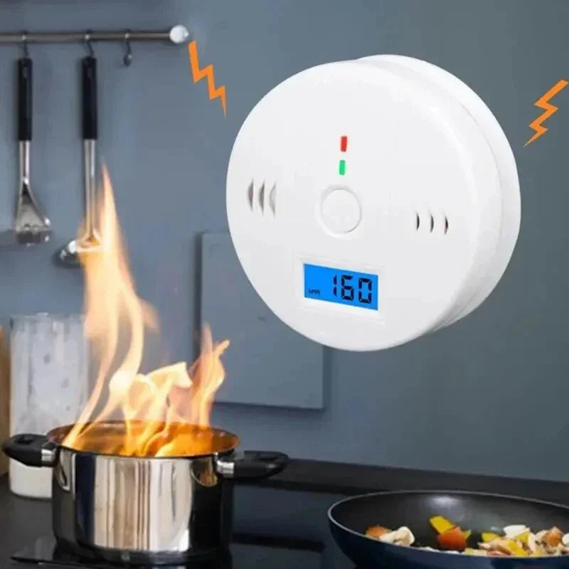 Carbon Monoxide & Smoke Alarm - LCD Wireless CO Detector with Toxic Gas Leak and Fire Sound Alarm for Home Safety
