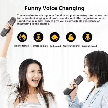 Portable Karaoke Machine with 2 Wireless Microphones — Boombox Player with AUX, TF Card, U Disk & Voice Changer for Parties
