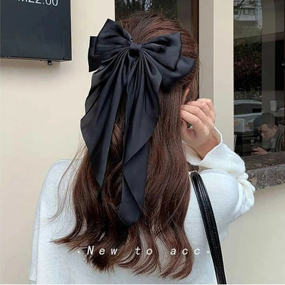 2PCS Elegant Bow Ribbon Hair Clips – Simple Solid Satin Spring Clip Hair Pins, Headband with Clips – Girls Hair Accessories