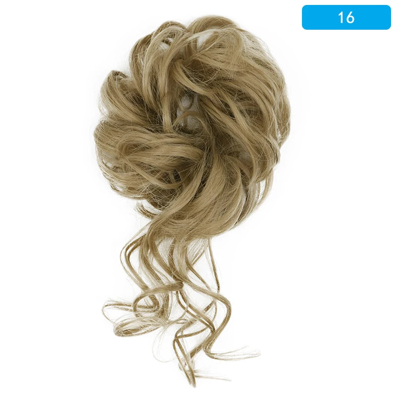 AZQUEEN Messy Bun Hair Extension – Synthetic Curly Wave Chignon Scrunchie, Elastic Band Updo Hairpiece for Women