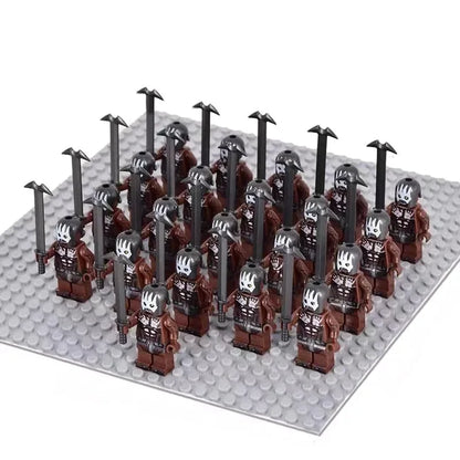 21PCS Medieval Fantasy Warrior Figures – Dwarf, Elf, Knight & Orc Building Brick Toys