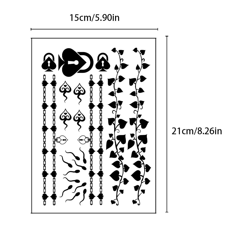 Realistic Temporary Tattoos – Long-Lasting Vine & Spade Arm/Leg Bands, Fashion Neck Sticker, Scar Cover & Vibrant Fake Body Art
