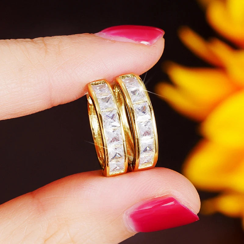 Huitan Classic Princess Square CZ Hoop Earrings for Women – Simple & Elegant Versatile Jewelry Accessories