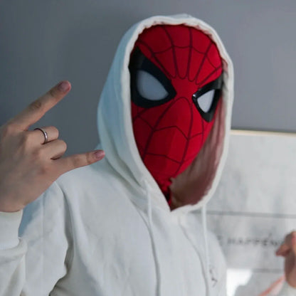 Remote Control Spiderman Mask: Movable Eyes, Peter Parker Halloween Cosplay Costume - Spandex Fabric Material