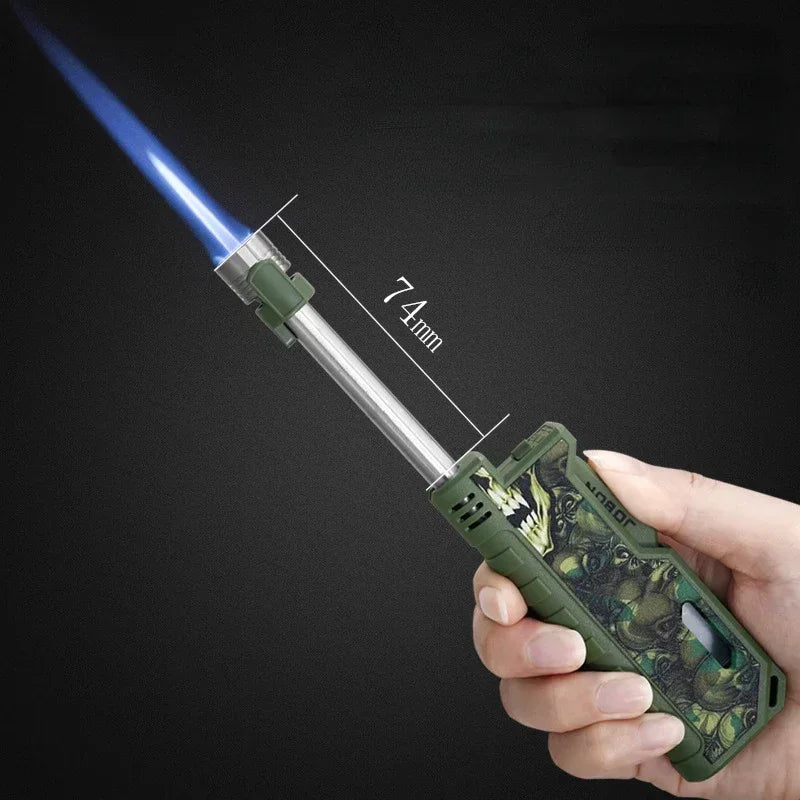 JOBON Outdoor Camping Blue Flame Lighter — Retractable Lever Ignition with Visual Window, Windproof Gadget for Men