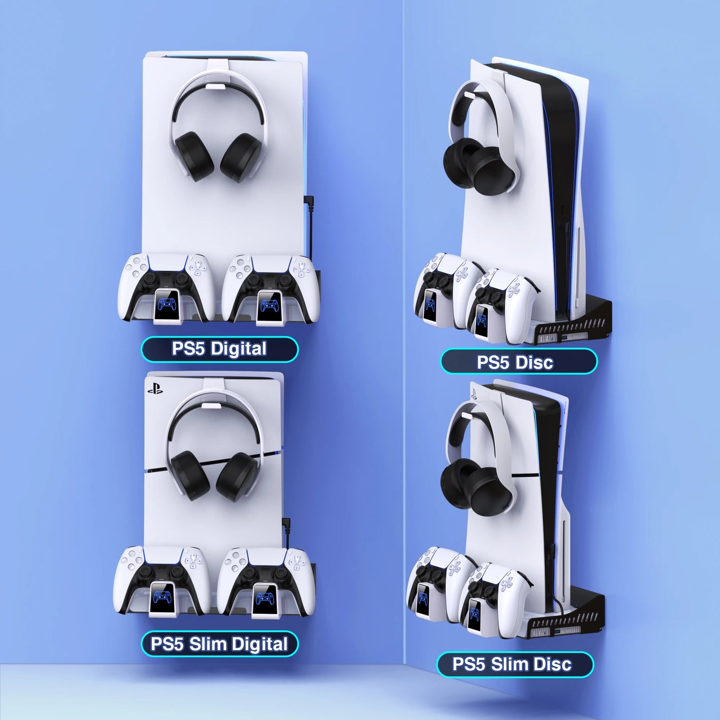 DinoFire RGB Cooling Stand for PS5 & PS5 Slim – Controller Charger Wall Mount Cooling Base for PlayStation 5 Console