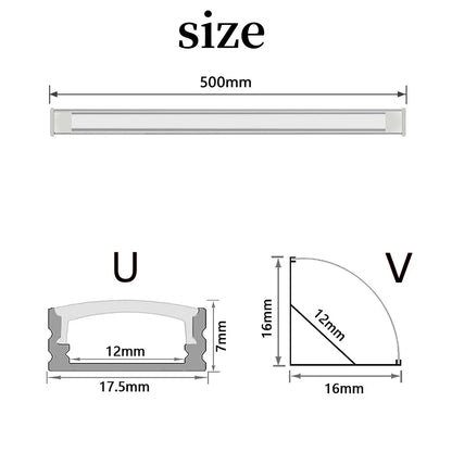 LED Aluminum Profile Channel - Black U/V Shape Housing Cover for 8-12mm Light Strips