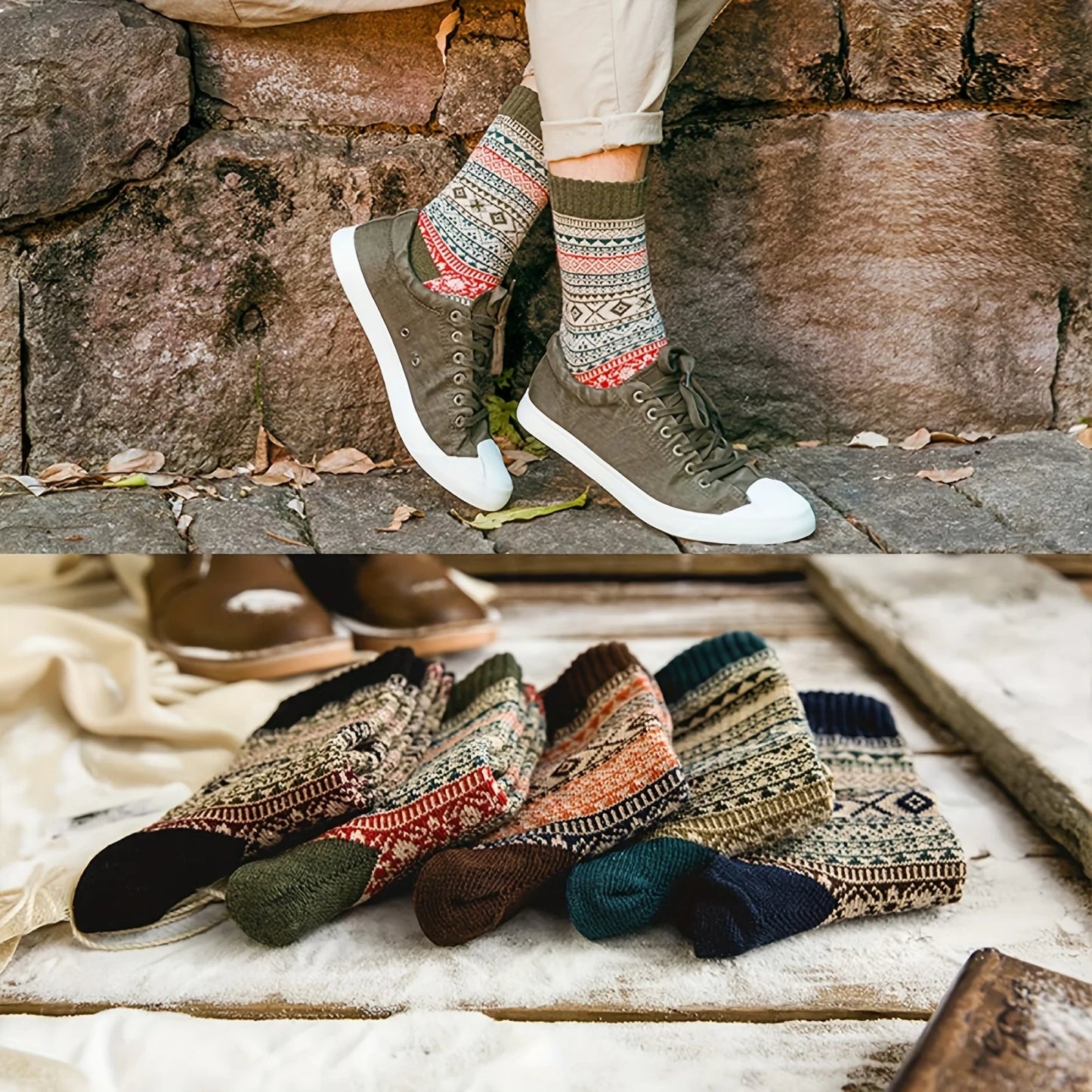 5 Pairs Women’s Warm Wool Socks – Soft Mid-Length Autumn Winter Cashmere Anti-Freeze Socks