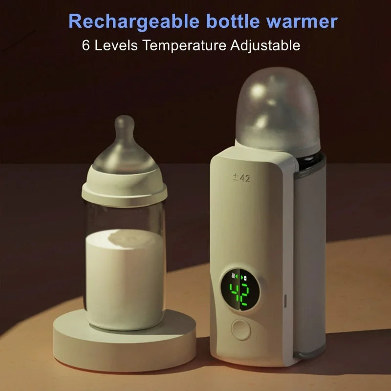 Rechargeable Baby Bottle Warmer: 6-Level Temperature Adjustment with Display - Breastfeeding Sleeve for Convenient Feeding
