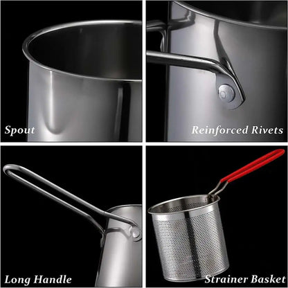 Stainless Steel Deep Frying Pot with Strainer | Kitchen Fryer for Tempura Chicken Cooking | Fry Pan Cooking Tools