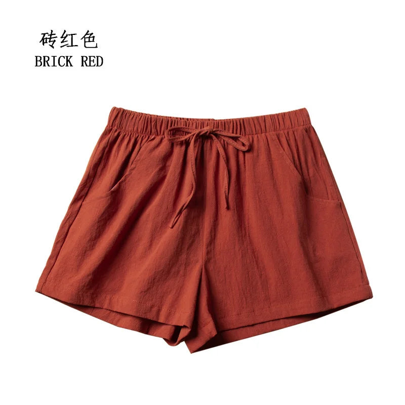 Women’s Cotton Linen High Waist Shorts — Black Casual Fashion Workout Sport Shorts