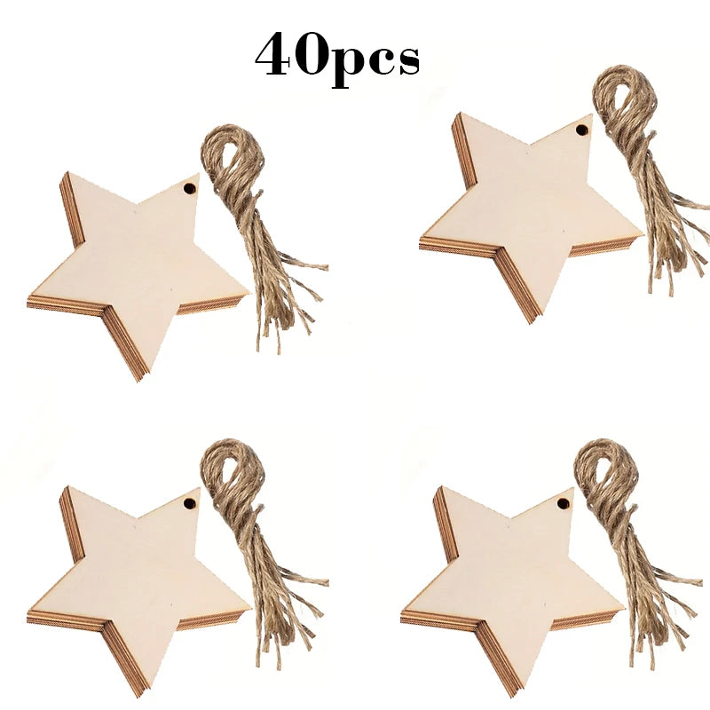 Unfinished Wooden Star Hanging Pendants (20/30/40/50pcs) – DIY Craft Wood Slices for Christmas Tree & Decoration Ornaments