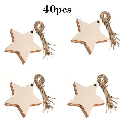 Unfinished Wooden Star Hanging Pendants (20/30/40/50pcs) – DIY Craft Wood Slices for Christmas Tree & Decoration Ornaments