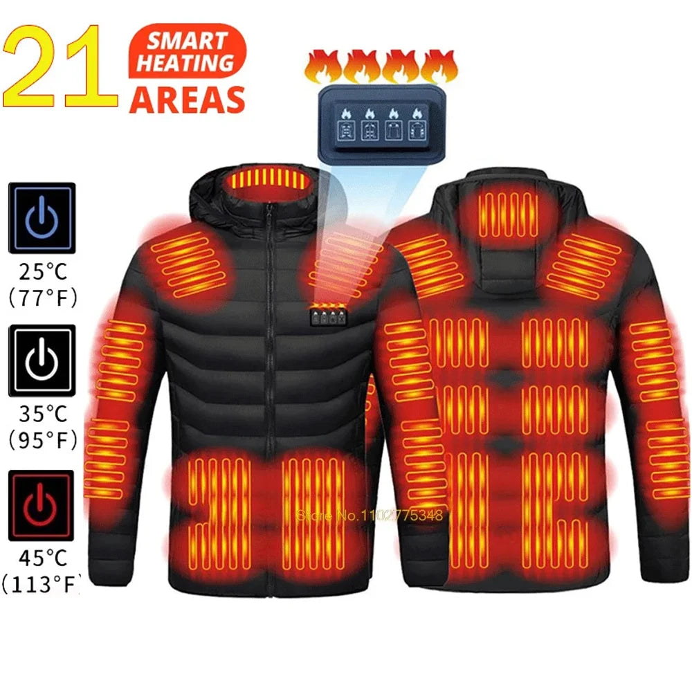 21-Zone USB Heated Jacket for Men & Women – Warm Self-Heating Vest & Coat for Skiing, Camping, Hiking, and Winter Wear