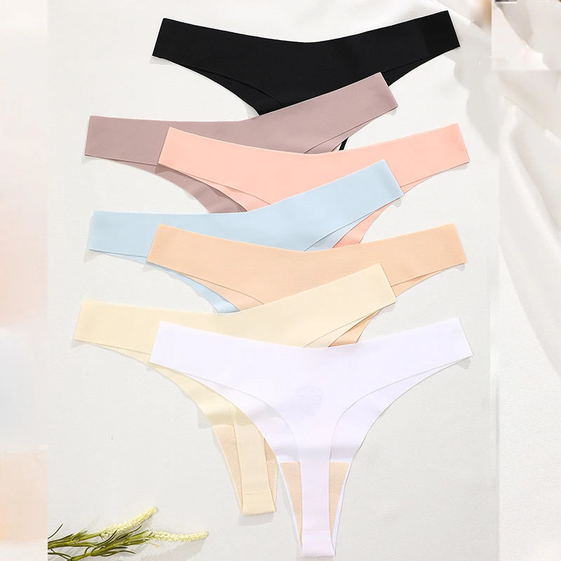 FINETOO 6PCS Seamless Ice Silk Thongs for Women – Breathable T-Back Crotch Briefs, Sexy Solid Tanga Lingerie in 10 Colors
