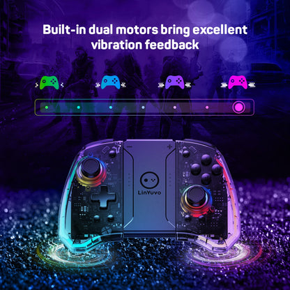 LinYuvo KS40 Transparent Wireless Joy-Pad – 8 Color LED Controller with Turbo Function for Switch/NS OLED & Lite