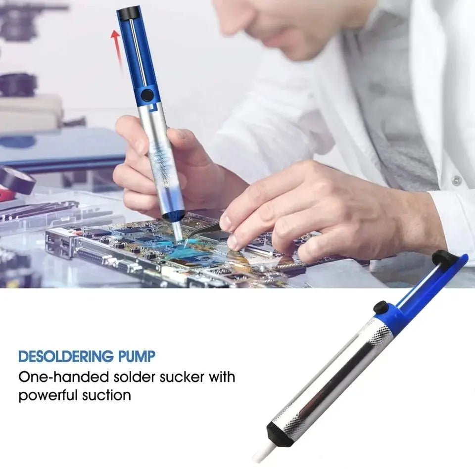 Aluminum Desoldering Pump - Blue Vacuum Solder Sucker Tool for Tin Removal and Electronics Repair