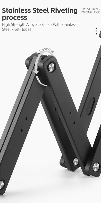 WEST BIKING Foldable Bike Lock – Heavy Duty Anti-Theft Chain Cable Padlock with 3 Keys for Bicycle & Motorcycle Security
