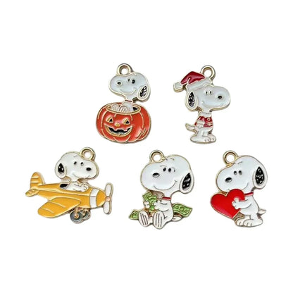 5-Piece Snoopy Cartoon Dog Charms - Enamel DIY Jewelry Making Pendants for Necklaces, Bracelets & Earrings