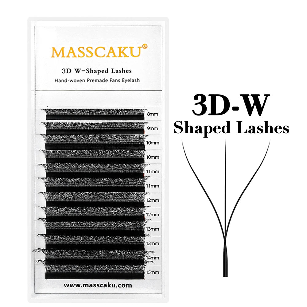 MASSCAKU W-Shaped Eyelash Extensions – 3D to 10D Natural Soft Lightweight Fans