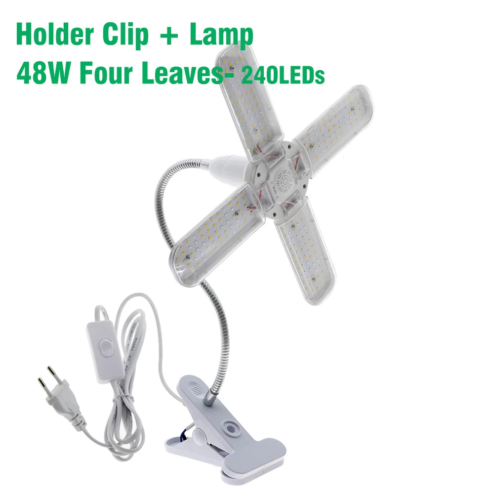 Foldable LED Grow Light E27 Full Spectrum 24W/36W/48W – Plant Growing Phytolamp for Indoor Flowers & Seedlings Growth Lamp