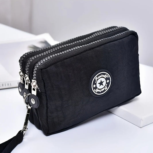 Three-Layer Zipper Short Mobile Phone Bag for Women - Fashionable, Waterproof with Multi-Layer Pockets, Portable Hand Makeup Bag