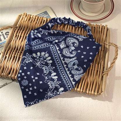 Retro Triangle Scarf Headband for Women - Breathable Elastic Fabric Hair Band