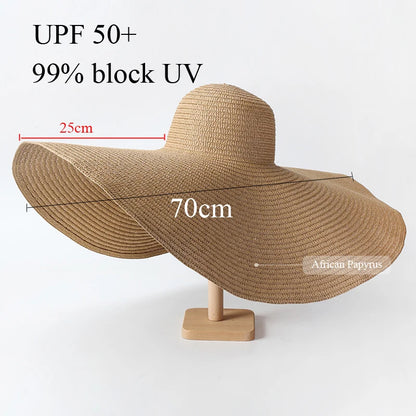 70cm Oversized Wide Brim Sun Hat - Large UV Protection Beach Straw Hat for Women's Summer Travel - Floppy Foldable Chapeaux