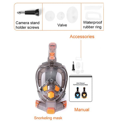Full Face Snorkel Mask - Anti-Fog Wide-View Foldable Diving Mask for Adults