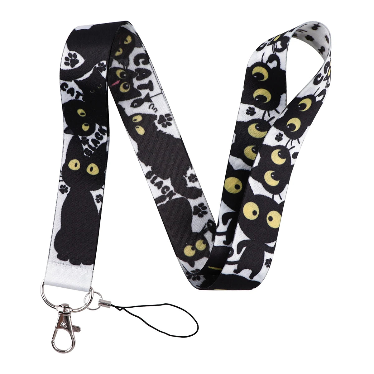 LX1293 Cartoon Black Cat Lanyard – Keychain, ID & Credit Card Holder, Phone Charm Neck Strap, Badge Accessories