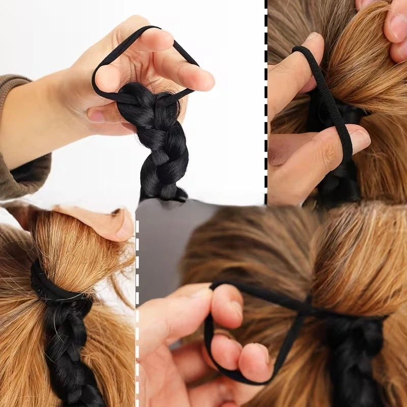 Women’s Long Box Braid Ponytail Extension - Synthetic Straight Braided Hairpiece with Clip-In Elastic Band for Daily Style