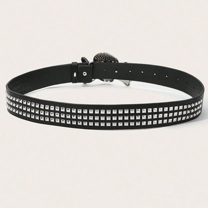 Gothic Skull Rhinestone Buckle Belt - Punk Rivet Hip-Hop Rock Y2K Fashion Accessory for Men & Women